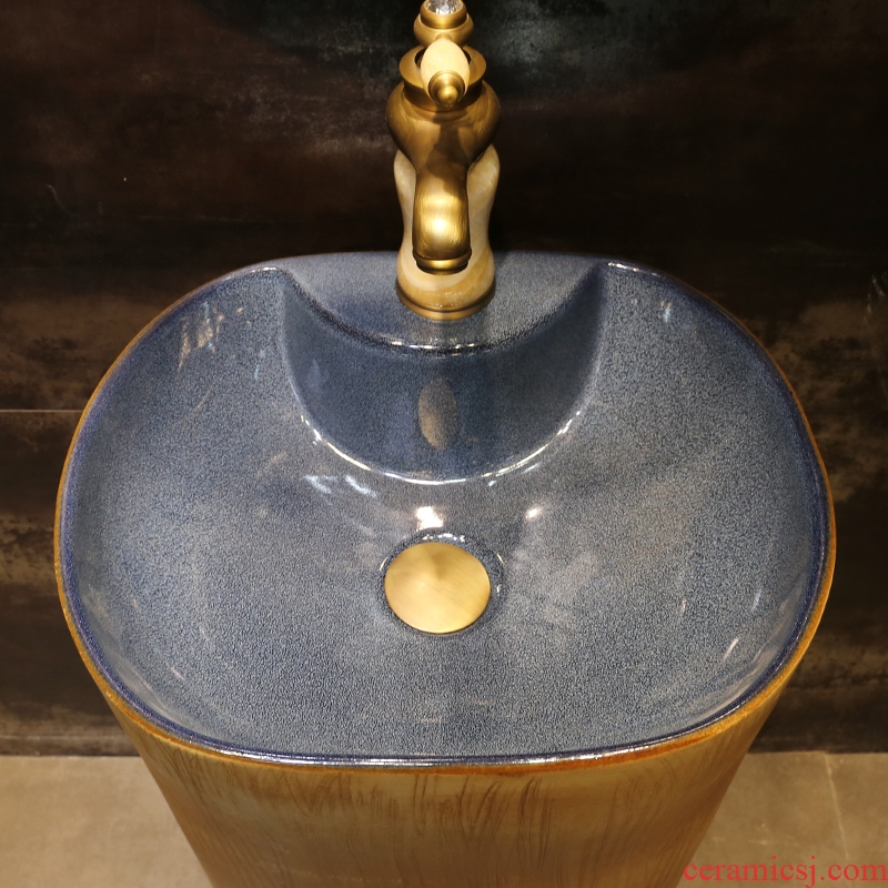 JingYan retro lotus ceramic basin vertical column pillar floor one sink basin pillar type lavatory