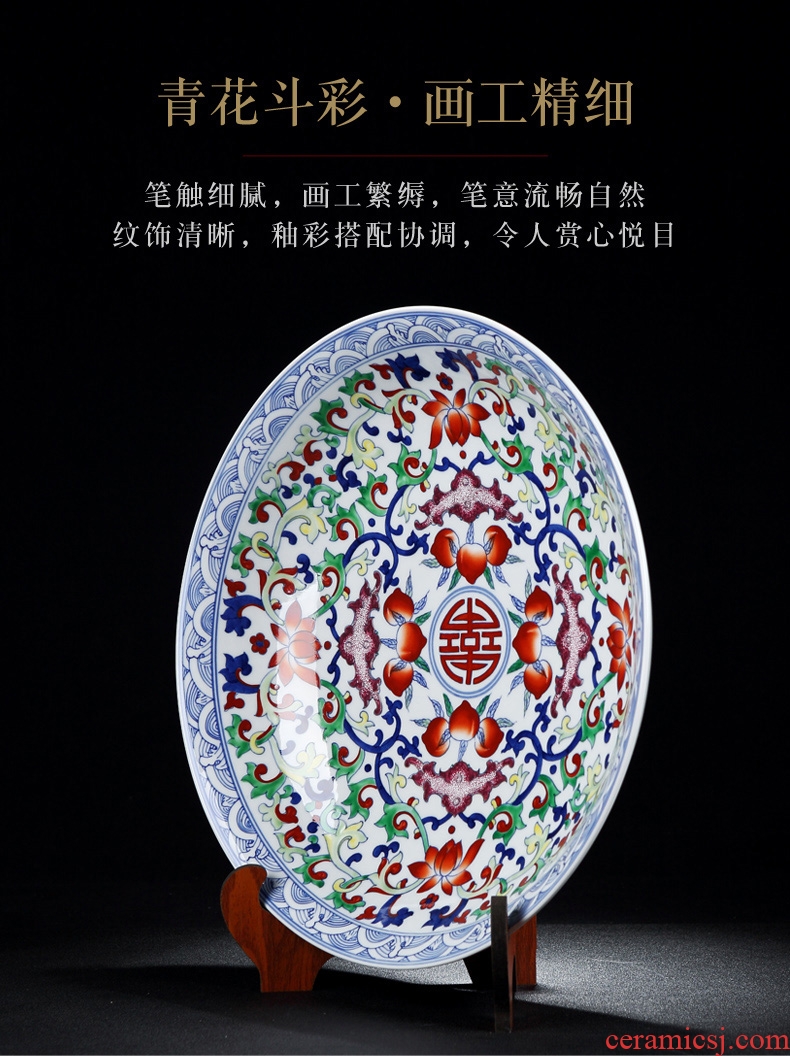 Jingdezhen ceramic furnishing articles of Chinese style hand colored enamel porcelain dish of blue and white porcelain decorative plate archaize mesa hang dish