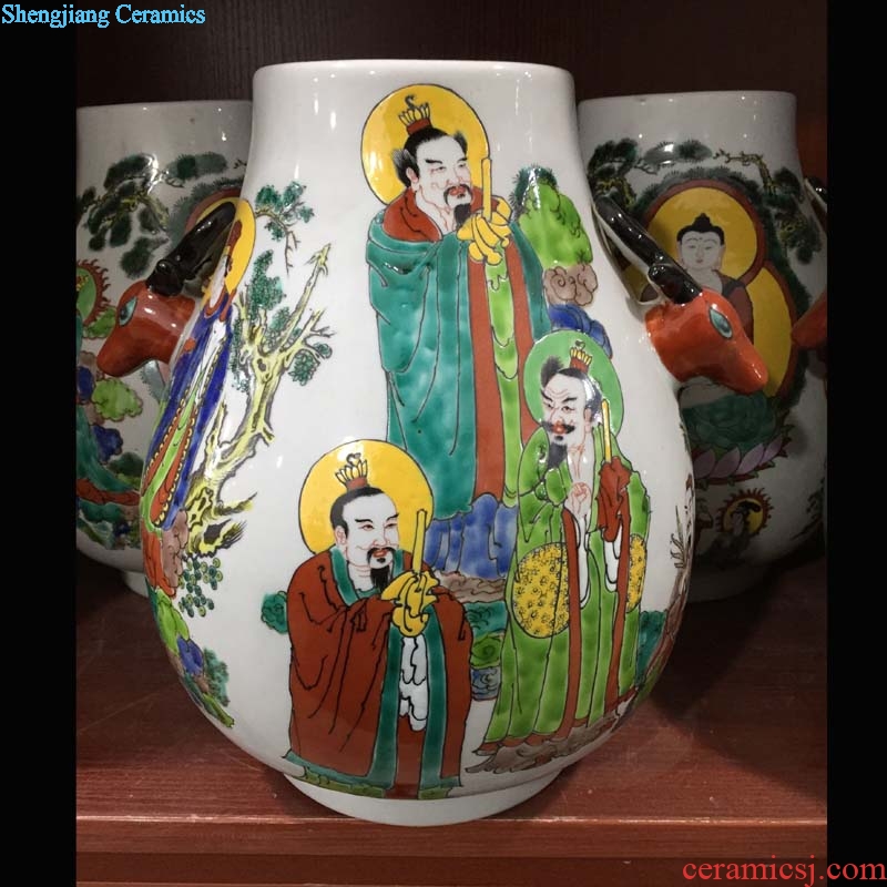 Jingdezhen hand-painted yellow dragon imitation qianlong vase f double cylinder vase listen tube of of primitive simplicity is elegant vase
