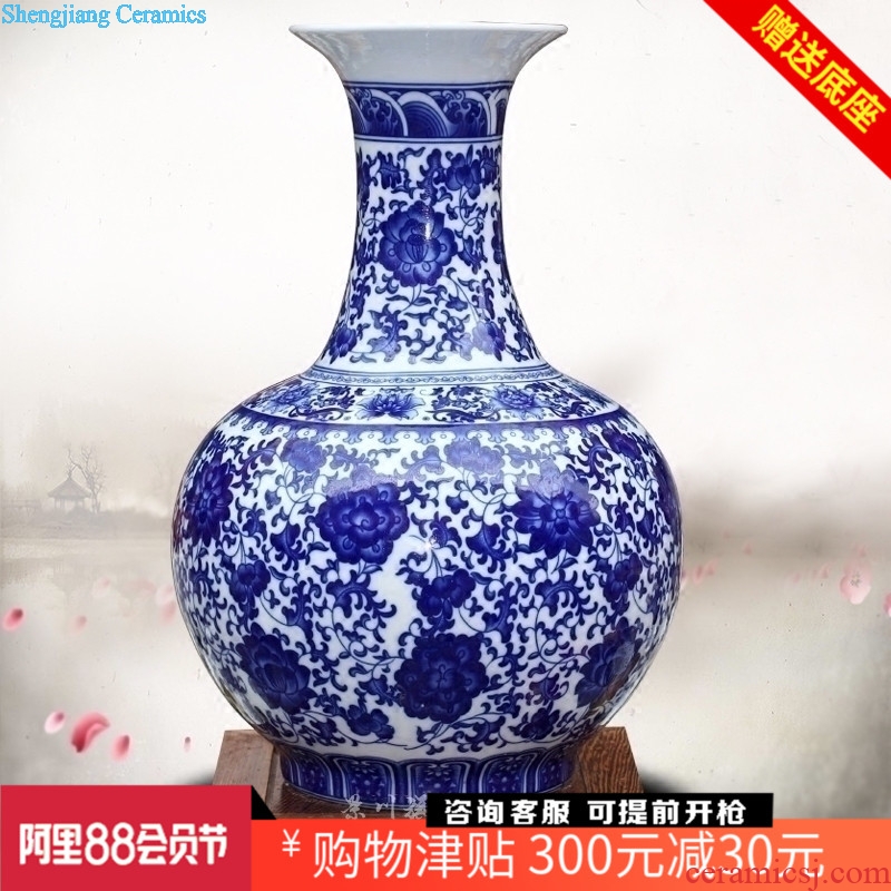 Jingdezhen ceramic blue tie up branch lotus large vase home sitting room mesa office antique craft ornaments