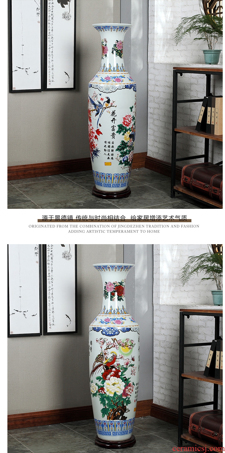 Jingdezhen ceramics powder enamel of large vase hotel opening shop celebrates the flower arrangement sitting room adornment is placed