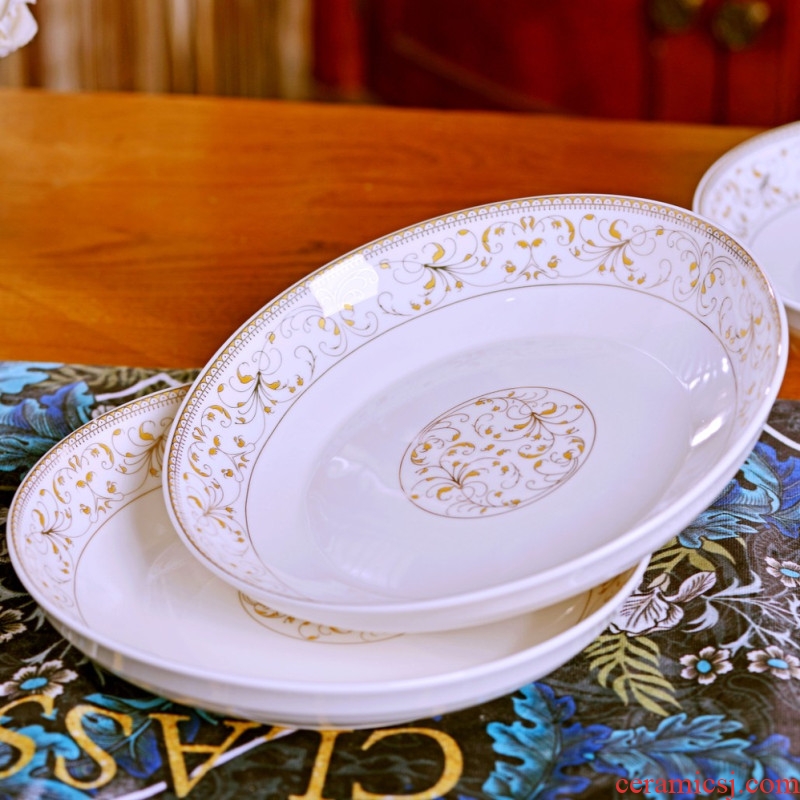 Jingdezhen home nest dish plate round ceramic plate steak dishes suit deep dish plate western salad plate