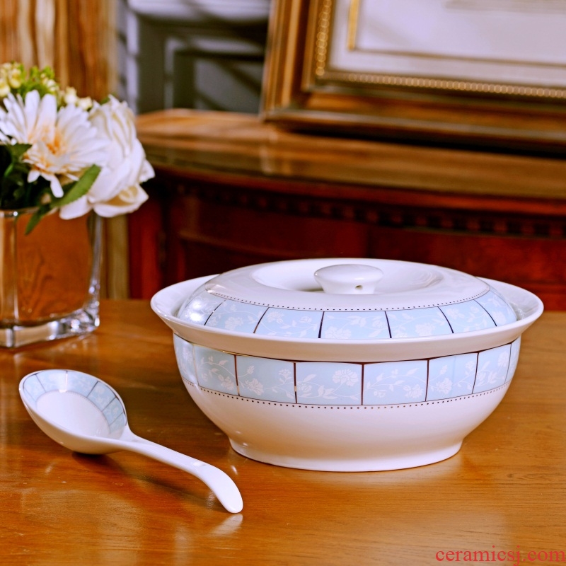 Jingdezhen with cover round ceramic soup pot pot soup pot dishes suit creative large-sized domestic large bowl of soup bowl