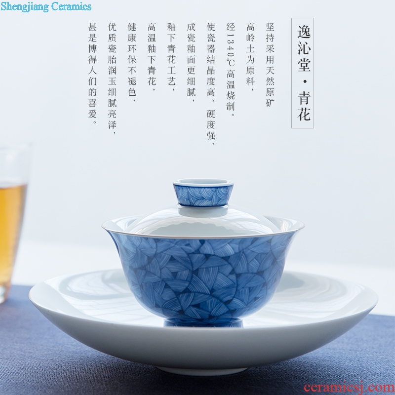 Jingdezhen hand-painted tureen of blue and white porcelain teacup handmade ceramic tureen tea tea bowl of tea gift set