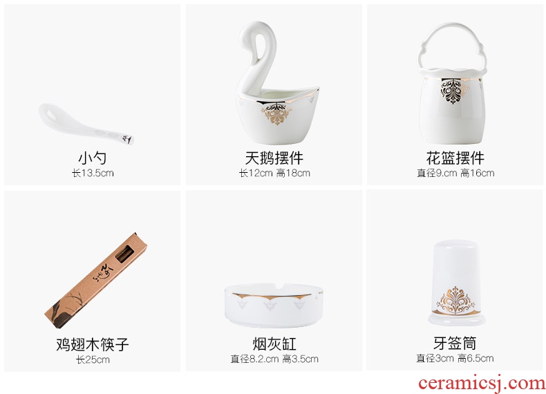 Bone China tableware dishes suit household portfolio european-style jingdezhen ceramic bowl of soup bowl chopsticks dish bowl suit