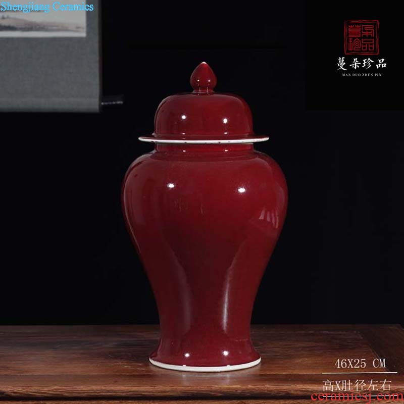 Jingdezhen ruby red glaze ceramic straight tank general color glaze pot festival watermelon red wedding supplies