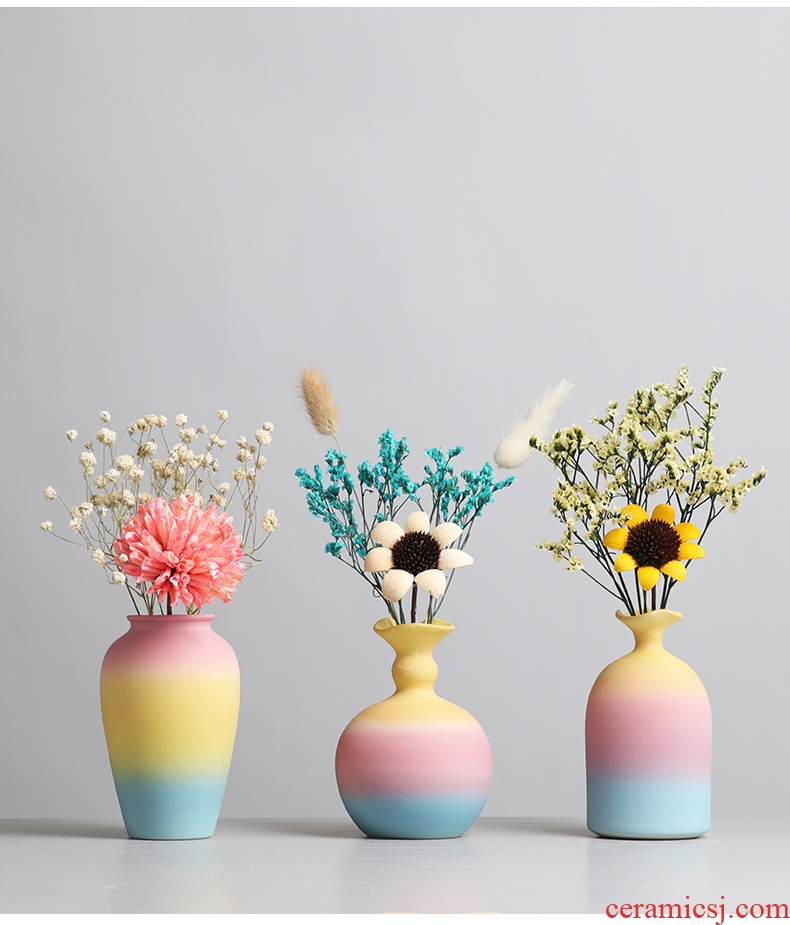 Small and pure and fresh flower implement handmade ceramic furnishing articles floret bottle of dried flowers flower arrangement home sitting room TV cabinet table decorations