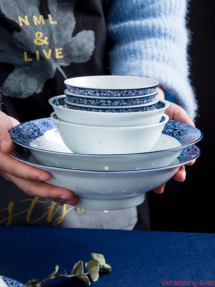 Blower, jingdezhen blue and white and exquisite porcelain tableware suit glair Chinese dishes dishes suit household gifts