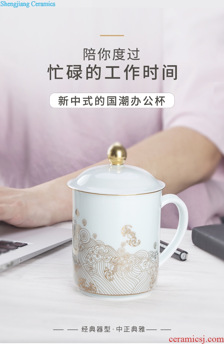 Jingdezhen office cup ceramic cup with cover the boss meeting business glass tea cup custom logo