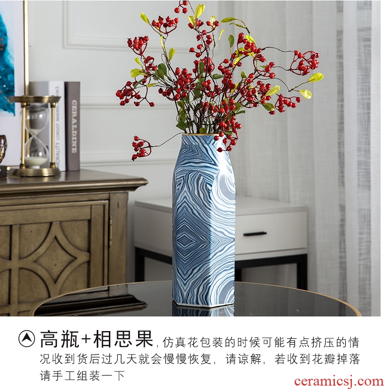 Jingdezhen blue light luxury floret bottle porch corridor American style furnishing articles soft adornment creative home decoration