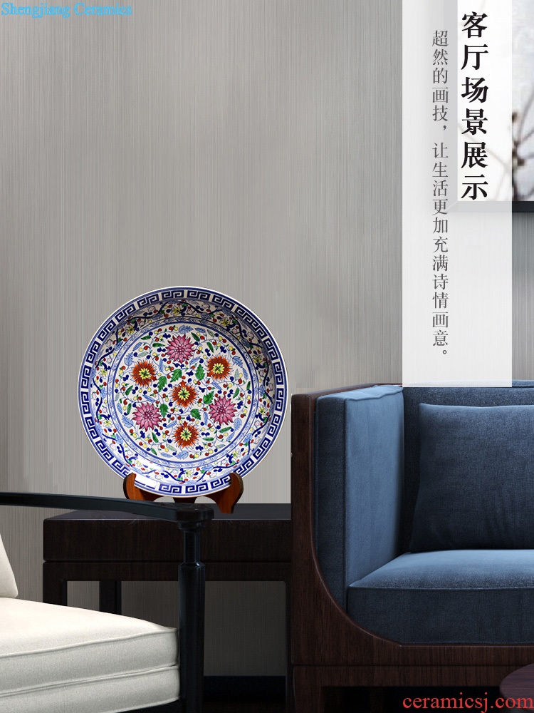 Jingdezhen ceramics new Chinese style decorations sit plate law school branch lotus home sitting room adornment desktop furnishing articles