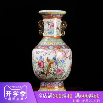 Jingdezhen ceramics imitation qianlong year paint powder enamel ears vase archaize sitting room adornment is placed