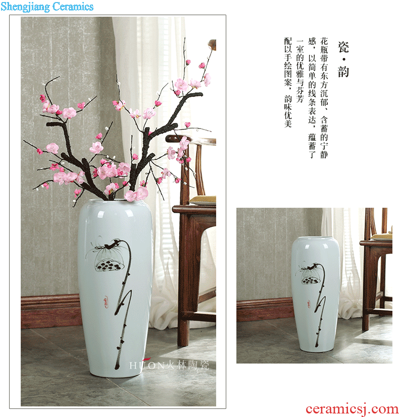 Contracted and contemporary ceramic creative Chinese lotus dried flowers large vase zen living room home decoration flower arranging furnishing articles