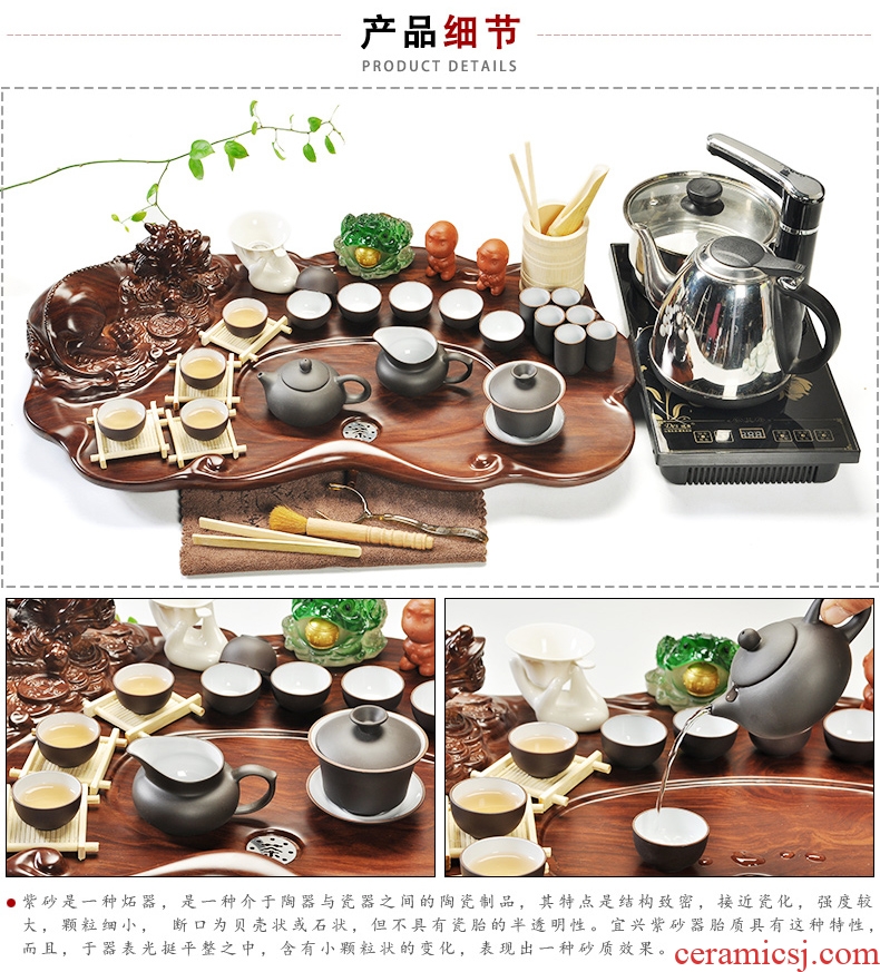 Beauty cabinet kung fu purple sand tea set home tea tray of a complete set of four unity induction cooker ceramic cups of tea is the tea ceremony