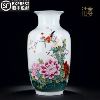 Jingdezhen ceramic powder enamel vase peony hand-painted Chinese sitting room porch rich ancient frame TV ark adornment furnishing articles