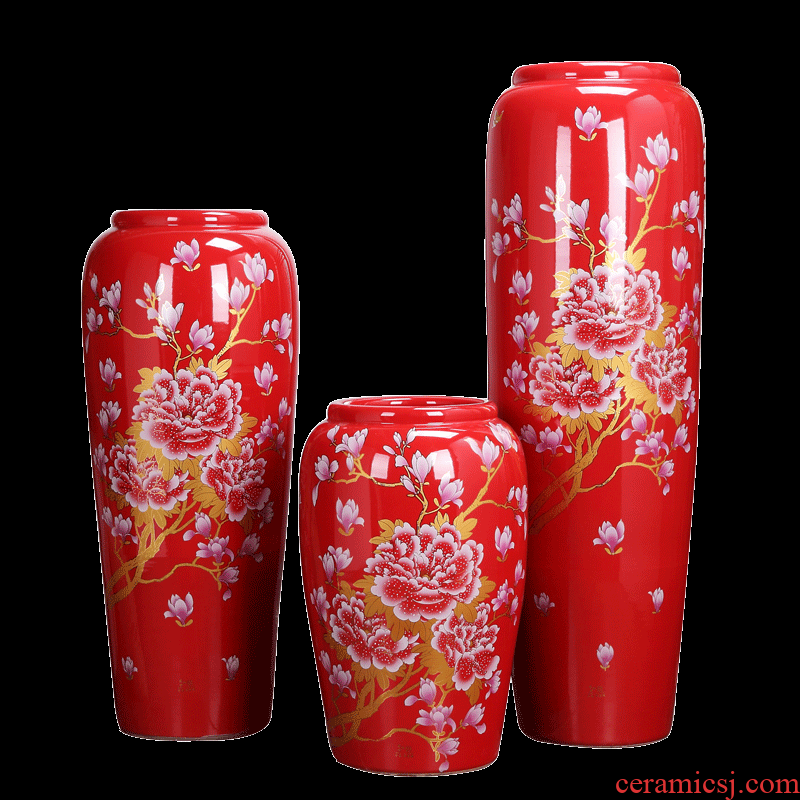 Jingdezhen ceramics 3 sets of large red vase contemporary household housewarming gift sitting room adornment is placed