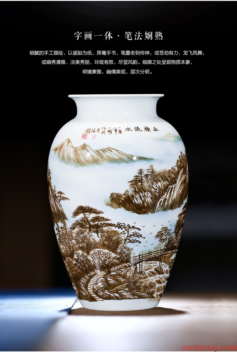 Jingdezhen ceramics hand-drawn pastel landscape painting vases, flower arranging furnishing articles sitting room porch of new Chinese style household act the role ofing is tasted