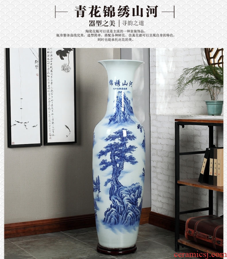 Jingdezhen ceramics of large blue and white porcelain vase, flower arrangement of Chinese style living room office decoration place hotel