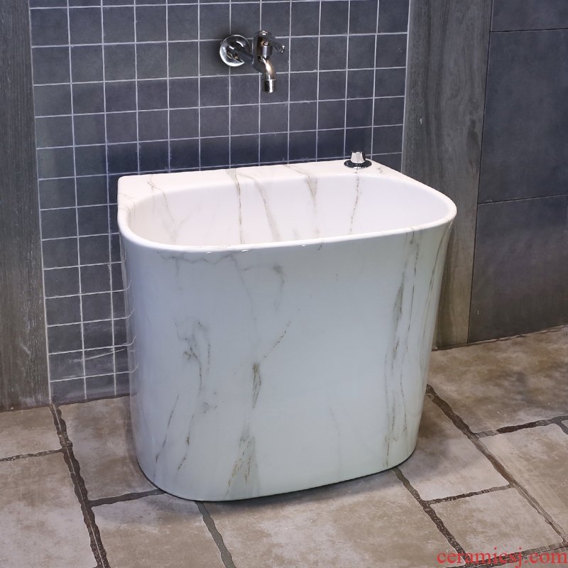 JingYan marble balcony mop pool large rectangle ceramic mop basin control automatic mop pool water