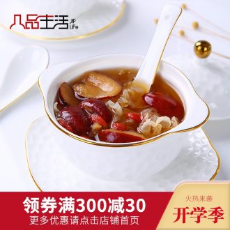 Bone China cup ears water cup stew stew bird's nest household size with cover steaming cup white bladder ceramic 2 people