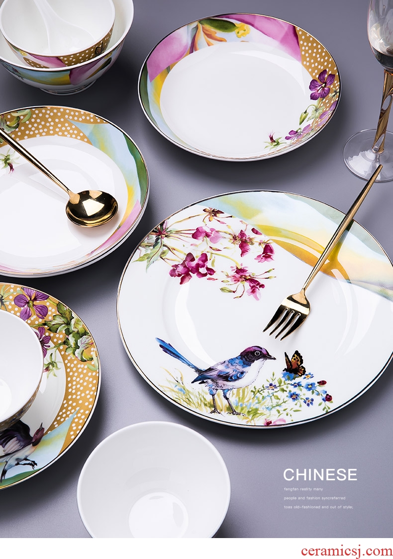Chinese dishes suit household 10 bone porcelain tableware jingdezhen contracted ceramic bowl chopsticks eating bowl dish combination