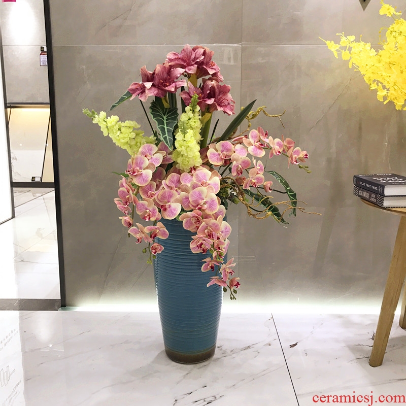 Ceramic simulation of large vase floral inserted dried flowers modern European modern Chinese style hotel villa large living room