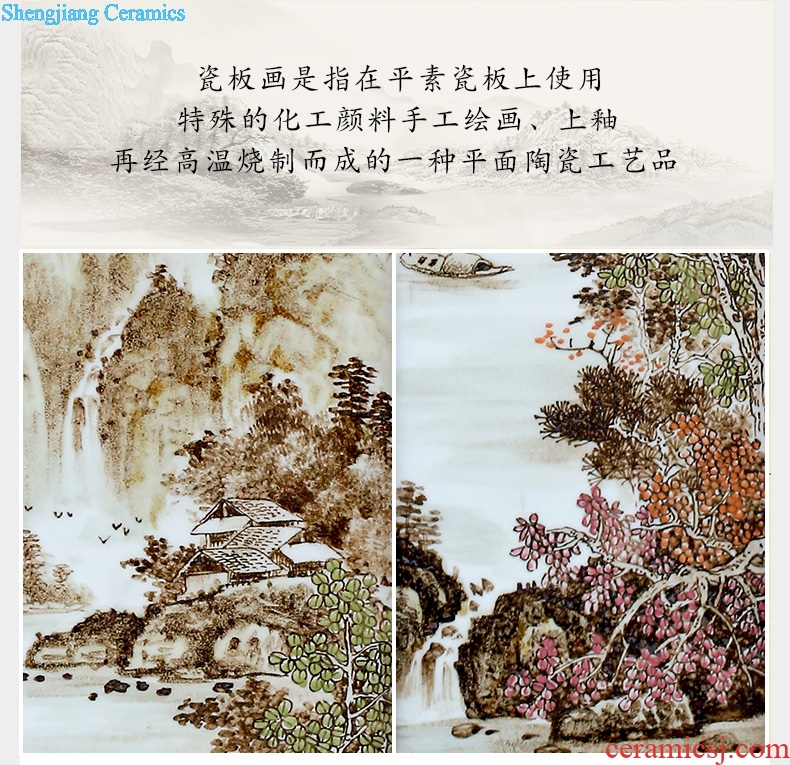 Jingdezhen porcelain plate painting spring, summer, autumn and winter landscape four screen adornment home sitting room hangs a picture office