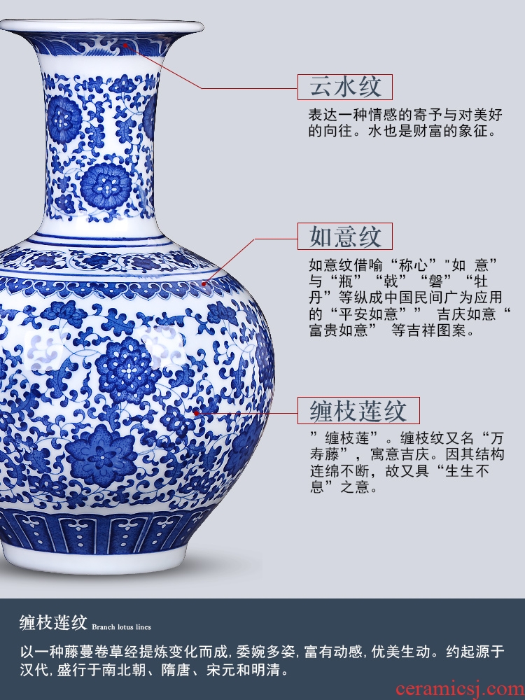 Jingdezhen ceramics antique blue and white porcelain vases, flower arranging new Chinese style living room decorations rich ancient frame furnishing articles