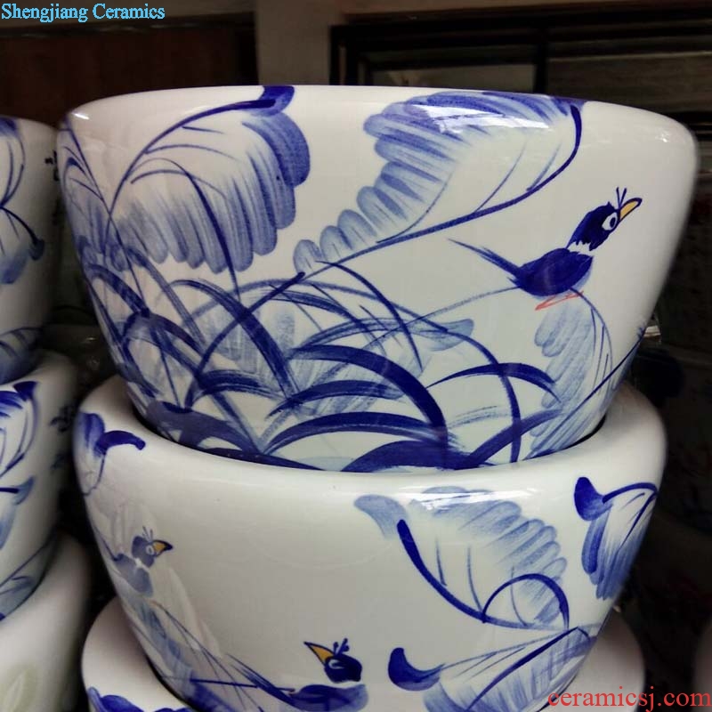 Luxurious hand painted blue and white porcelain fine calligraphy and painting porcelain ceramic cylinder collect VAT cylinder to plant trees