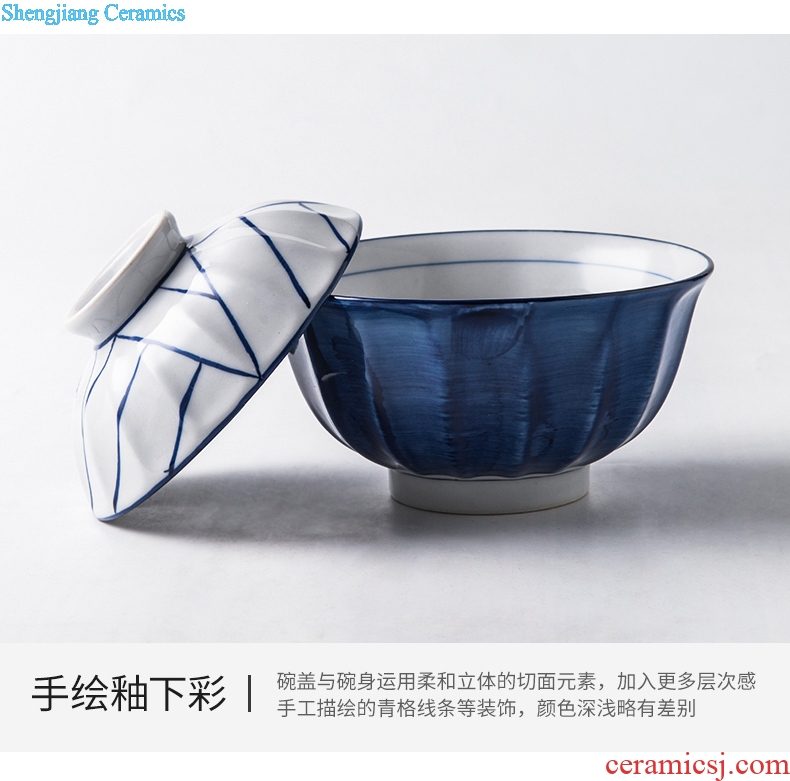 Ijarl household bowl suit creative eat bowl Japanese students personality bowl with cover ceramic steamed egg bowl of soup bowl