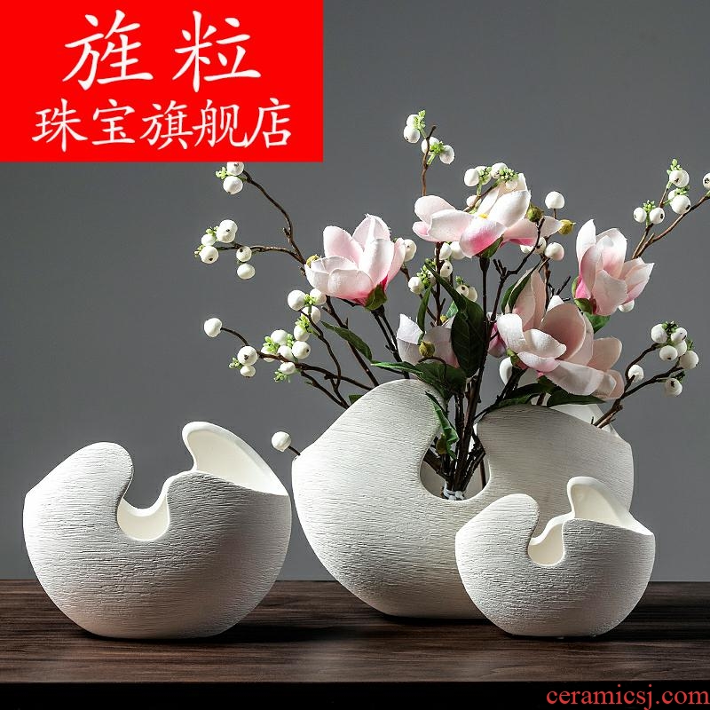 Cz Nordic idea of white ceramic flower vases hydroponic flower implement contemporary and contracted household soft adornment sitting room set