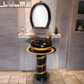 JingYan pillar basin yellow curve art ceramic column type lavatory floor toilet lavabo