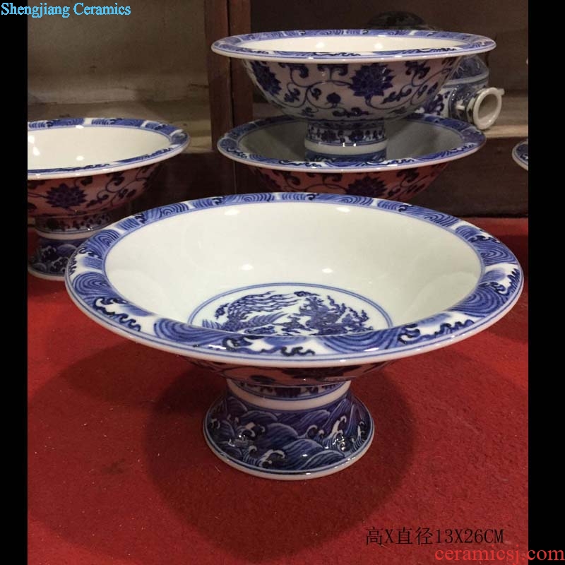 Jingdezhen blue and white dragon imitation jintong hand-painted porcelain compote high low foot kiln compote