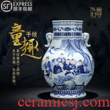 Hao statue of jingdezhen ceramics antique hand-painted of blue and white porcelain brush pot office study adornment handicraft furnishing articles