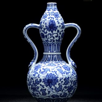 Jingdezhen ceramics antique hand-painted blue and white porcelain vases, gourd furnishing articles rich ancient frame sitting room decoration