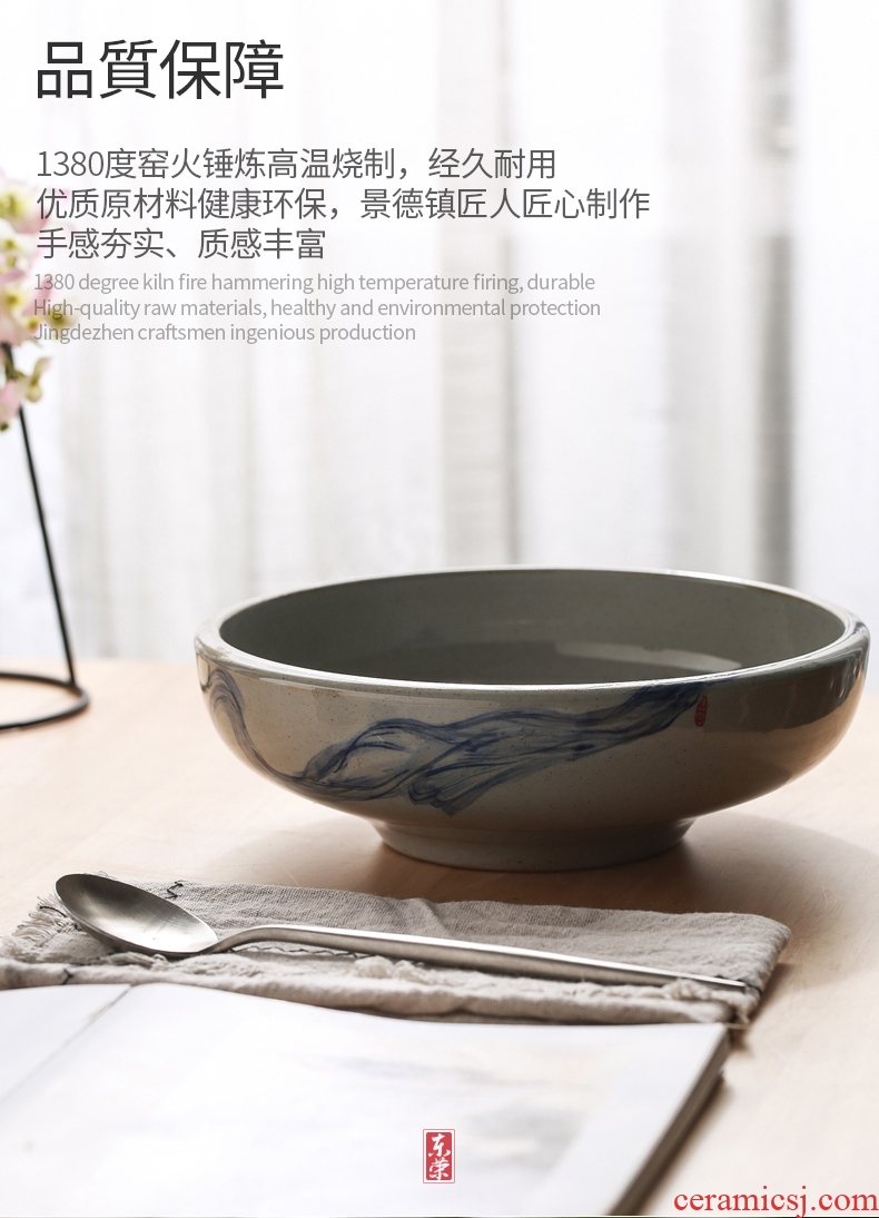 Japanese soup can use commercial pull rainbow noodle bowl retro creative ceramic eat bowl personality tableware large soup plate by hand