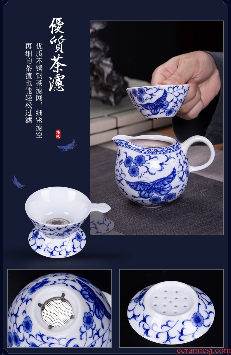 Blower, jingdezhen blue and white porcelain tea set suits home a whole set of kung fu tea set contracted lid bowl and cups of tea cups