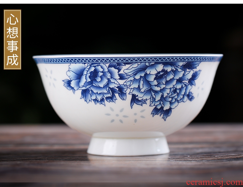 Jingdezhen home to eat a single rainbow noodle bowl bowl of soup bowl prevent hot tall bowl bubble bone bowls suit blue and white porcelain bowl