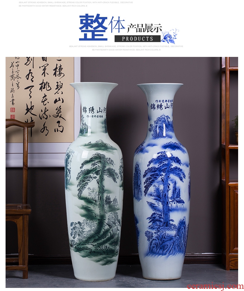 Jingdezhen ceramic large Chinese blue and white porcelain vase furnishing articles sitting room adornment landing large hotel opening gifts