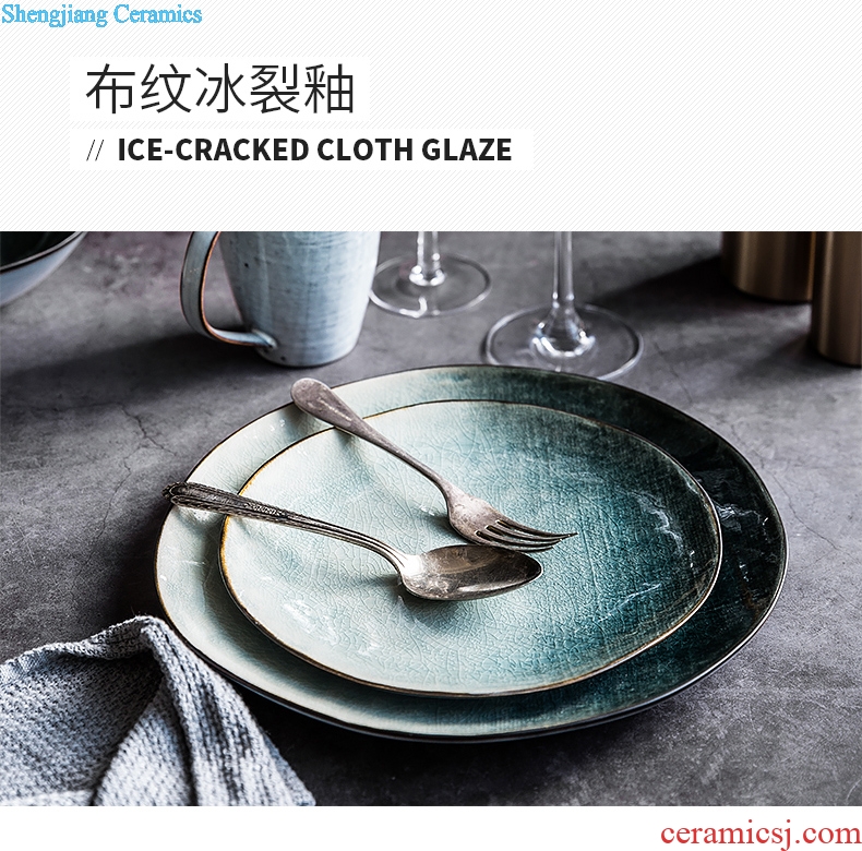 Million jia Nordic creative ice crack glaze ceramic tableware flat dish plate beefsteak dessert salad bowl