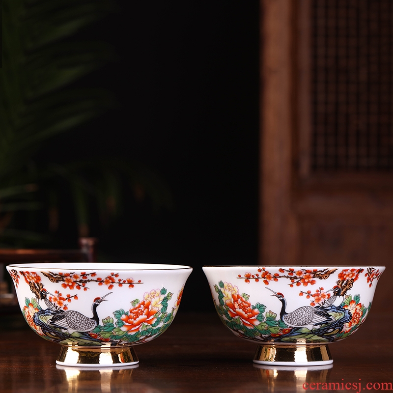 Jingdezhen manual paint edge rice bowls ceramics high longevity bowl prevent dough made with boiling water bowl of soup bowl gift set bowl of porridge