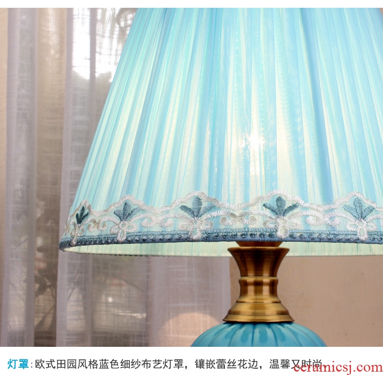 Villa hotel ceramic desk lamp european-style bedroom berth lamp example room sitting room of modern Chinese style blue north of the Mediterranean Sea