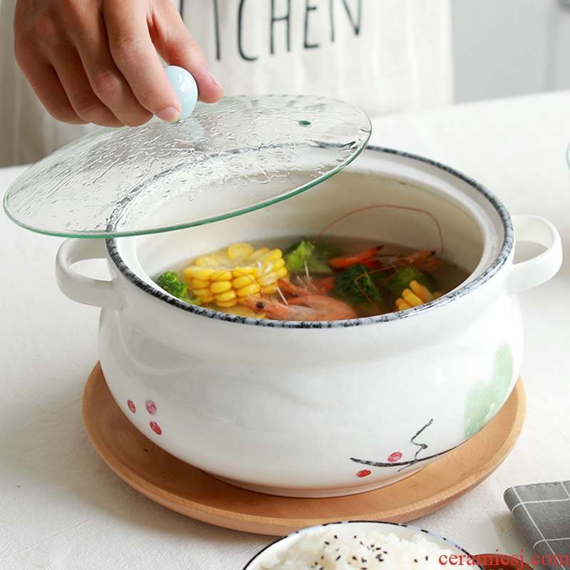 Jingdezhen ceramic bone China household ears large soup pot boil soup bowl with cover soup basin japanese-style tableware ideas