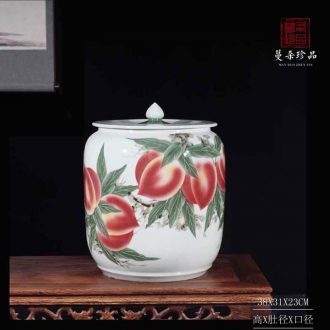Jingdezhen hand-painted xiantao porcelain rice pot bright red porcelain decorative vegetable oil tea oil porcelain pot xiantao lotus