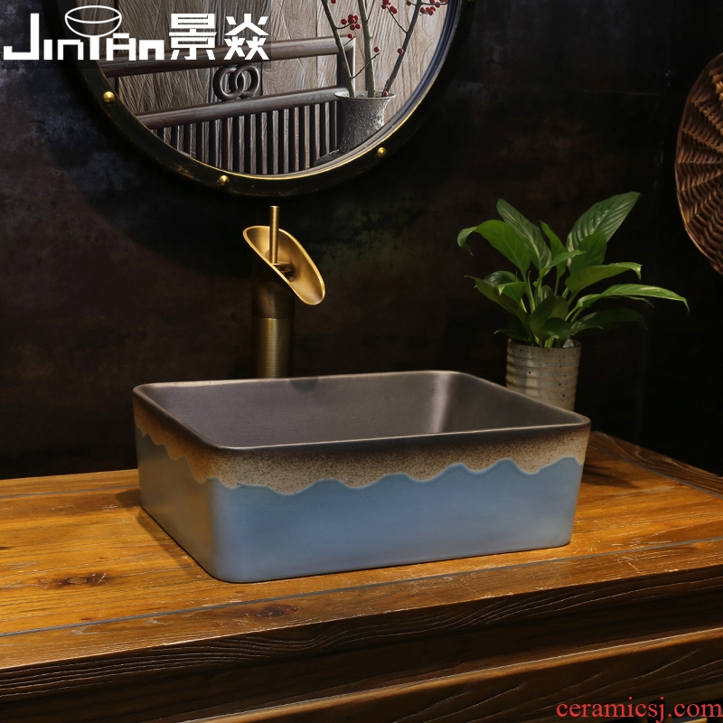 JingYan blue ripples on the art square ceramic lavatory basin of small small restore ancient ways on the sink