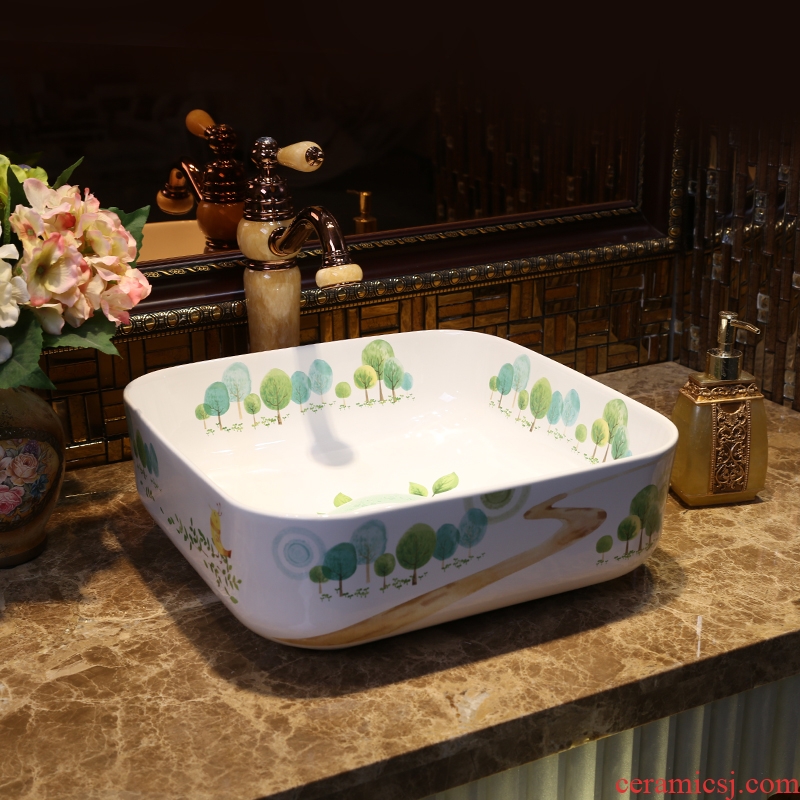 JingYan mountain trail art stage basin square ceramic lavatory household basin basin on the sink