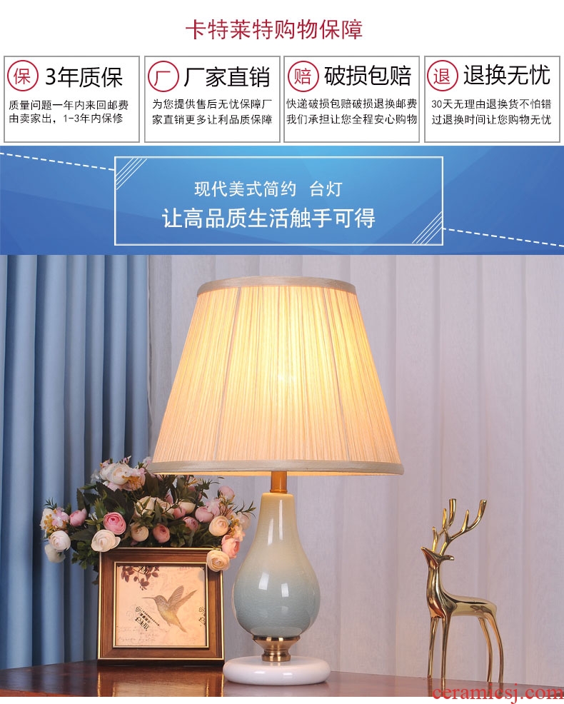 American small desk lamp bedroom nightstand contemporary and contracted ceramic creative warm and romantic wedding room decoration of remote control
