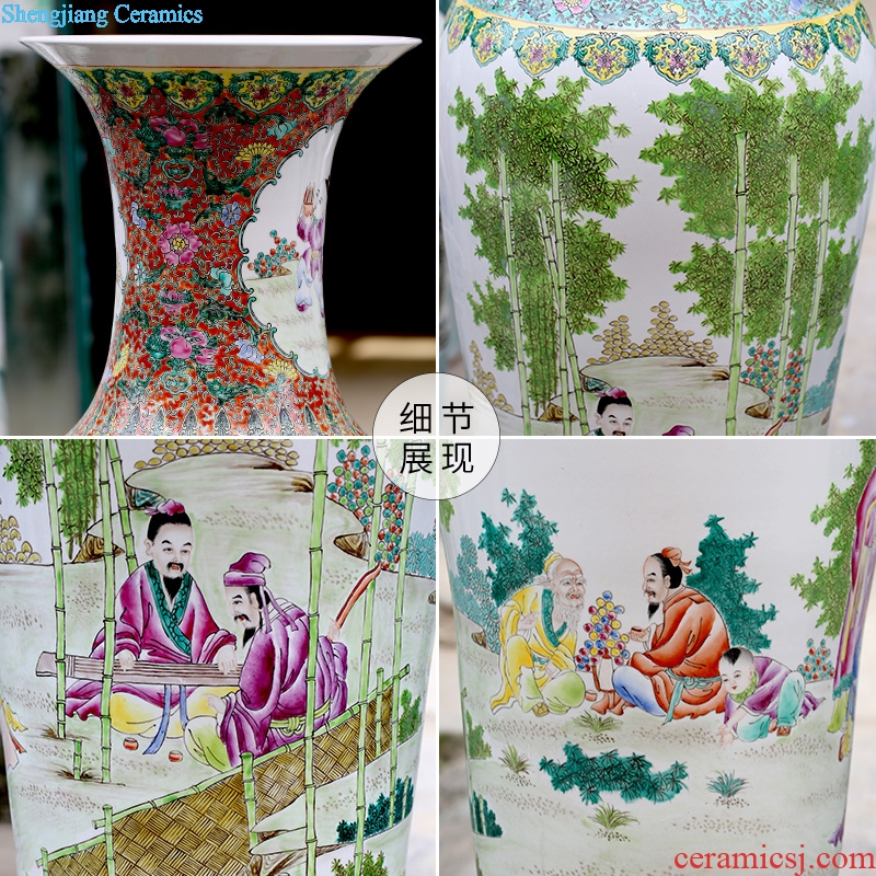 Jingdezhen ceramic hand-painted bamboo seven sages big vase opening gifts home sitting room of Chinese style floor furnishing articles