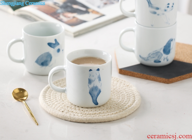 Mark cup creative ceramic cup Nordic ins personality cat cute coffee cup hand-drawn cartoons gifts