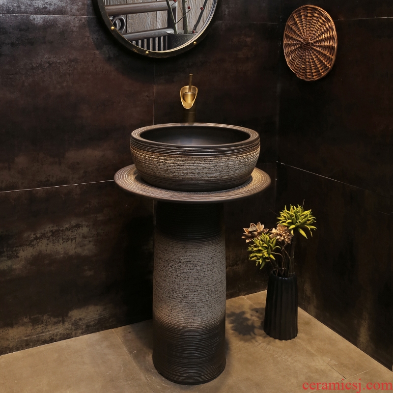 JingYan retro art basin ceramic column type lavatory vertical column pillar sink sink on floor